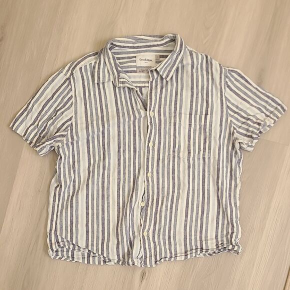 Goodfellow Blue White Striped Linen Cotton Camp Shirt Top Large Northrop Men's - Picture 1 of 6